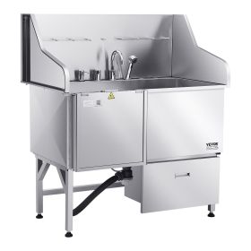 50 Inch Dog Grooming Bath Tub Stainless Steel w Ramp Faucet Left Door