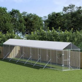 Outdoor Dog Kennel with Roof Silver 6.6'x45.9'x8.2' Galvanized Steel